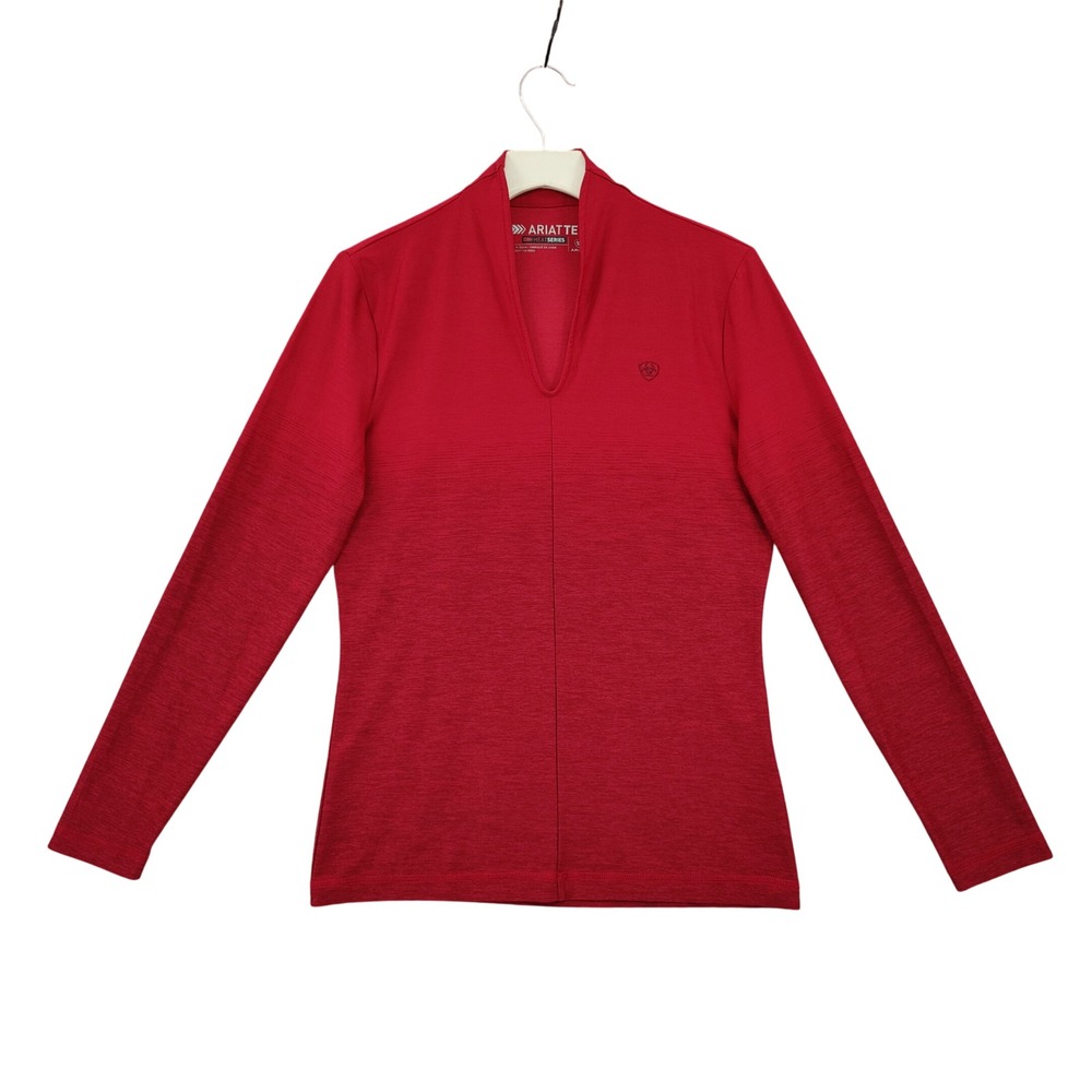 Ariat Womens Athletic Equestrian Tek Top M Red Heat Series Long Sleeve V-Neck